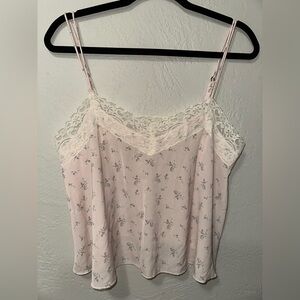 Abercrombie & Fitch A&F Pink Floral Lace Trim Mesh Spaghetti Strap Crop Top